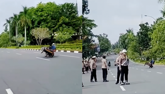 Nekat Freestyle Tanpa Helm di Depan Polisi, Pengendara Becak Motor Diburu