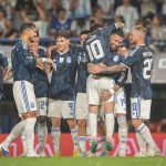 Pemain argentina merayakan gol saat Argentina vs Zambia