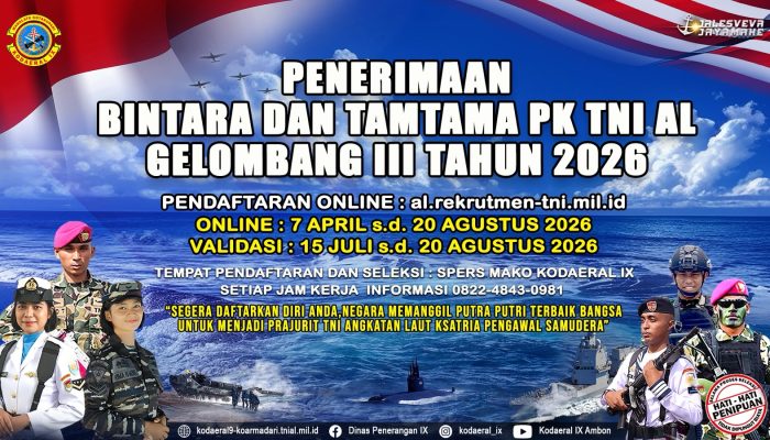 Buruan Daftar! TNI AL Buka Pendaftaran Tamtama PK Gelombang III TA 2026 — Lulusan SMA Bisa Ikut