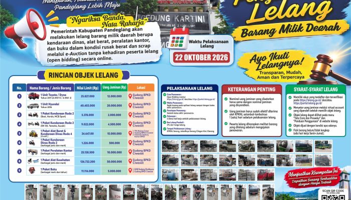 Lelang Aset Pemkab Pandeglang Dibuka untuk Umum, Catat Jadwalnya 22 Oktober 2026